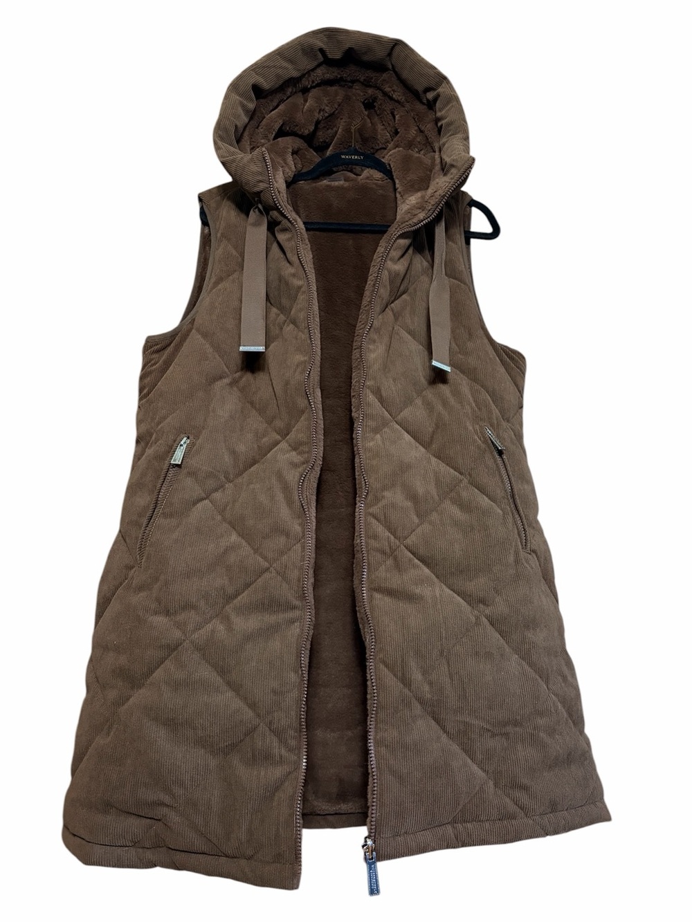 Sanctuary Warm Teddy Bear Sherpa Hooded Long Vest Zipper Pockets Cabincore Cozy